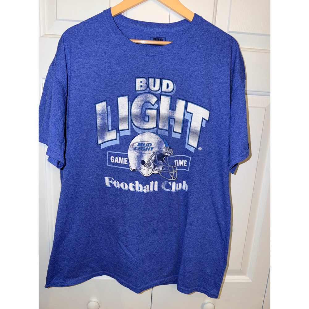 Bud Light‎ Football Club Blue Graphic T-Shirt Mens XL Game Time 82 Back Print